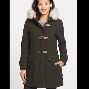 NWT Trina Turk Coyote Trim Fur Duffle Coat